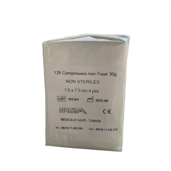 Boîte 125 Compresses non tissée 7,5 cm x 7.5 cm 4 plis